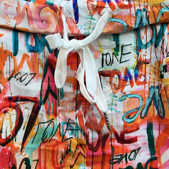 🧡LOVE Grafitti Abstract Drawstring Joggers / Pants | Orange/Teal | S/M - Picture 15 of 17